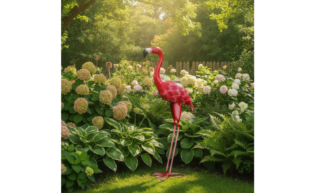 Outdoor Flamingo Statue Decorative Metal Flamingo Freestanding Bird Statue Stable for Gardeners, Homeowners, Garden, Courtyard, Balcony, Wedding