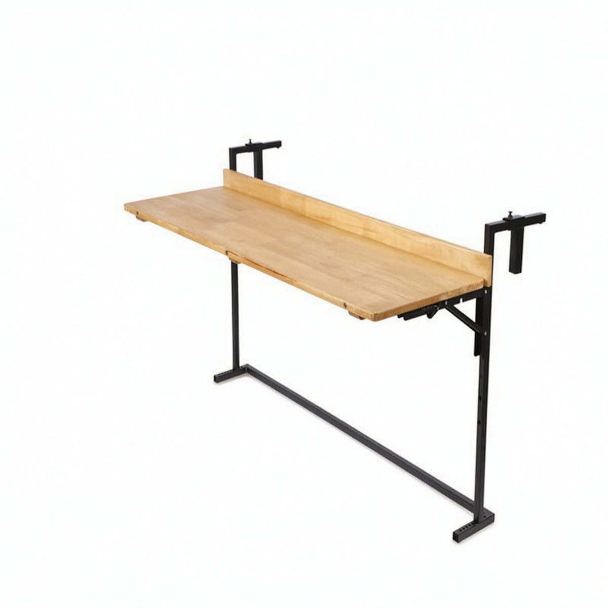 Foldable Balcony Bar Table Adjustable Railing-Mounted Table with Wood Tabletop Furniture Space-Saving Sturdy