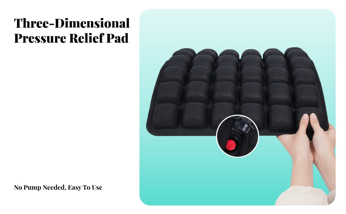Inflatable Seat Cushion Shock Absorbing 3D Inflatable Pad Easy Inflation Pressure Relief Seat Pad for Office Workers, Commuters, Car, Home, Airplane