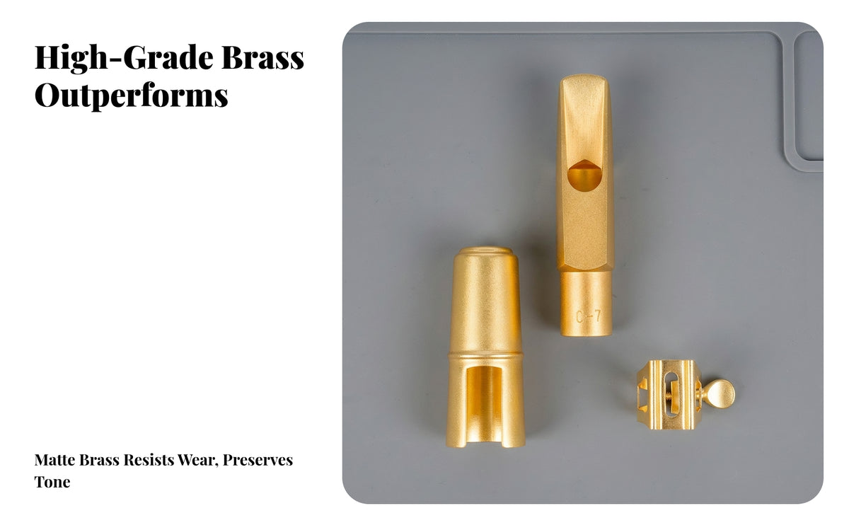 Matte Gold Alto Saxophone Mouth Tube Set | Alto Sax mouth tube with Cap and Ligature, for Practice
