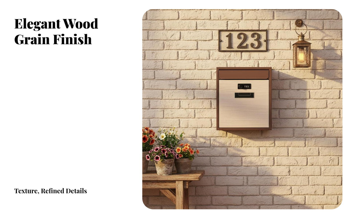 Wall-Mounted Mailbox Weather Resistant Wood Grain Finish Mailbox Locking Wall Mount Drop Box Modern Design for Gate