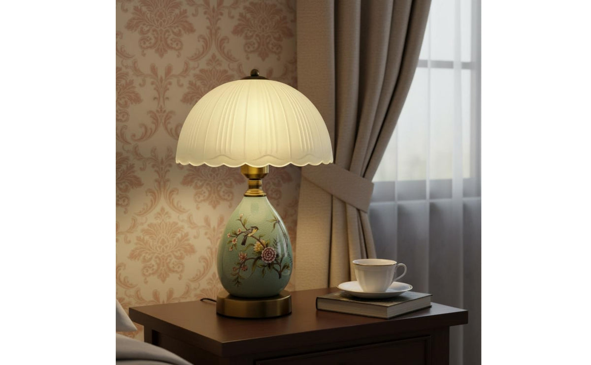 Soft Ambient Light Vintage Ceramic Table Lamp Indoor Lighting for Bedroom, Study