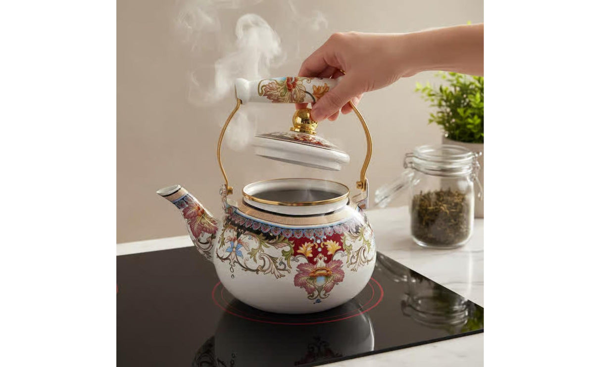 Enamel Teapot High Temperature Resistant Floral Enamel Tea Kettle Floral Print Kettle Multi-Cooktop Compatible for Household