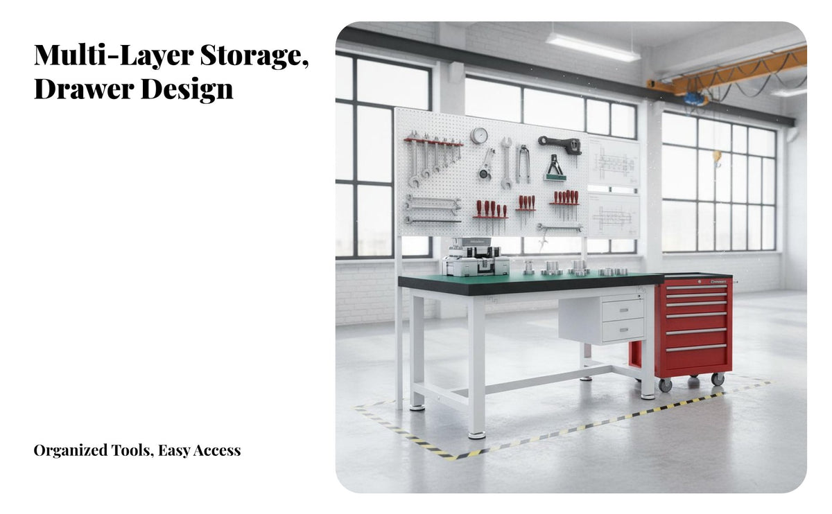 High Load Capacity Heavy-Duty Workbench Wear Resistant Industrial Assembly Table Adjustable Non-Slip Feet Steel Frame Work Bench for Factory Workers, Technicians, Laboratory, Warehouse, Garage, Basement
