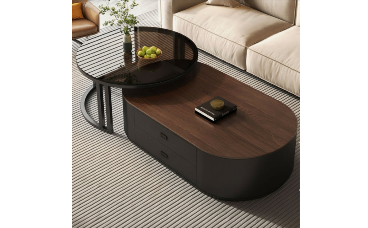 2 Pieces Sleek-Profile Nesting Coffee Table Set Space-Saving Oval Nesting Tables Metal Furniture Elegant for Small Apartments