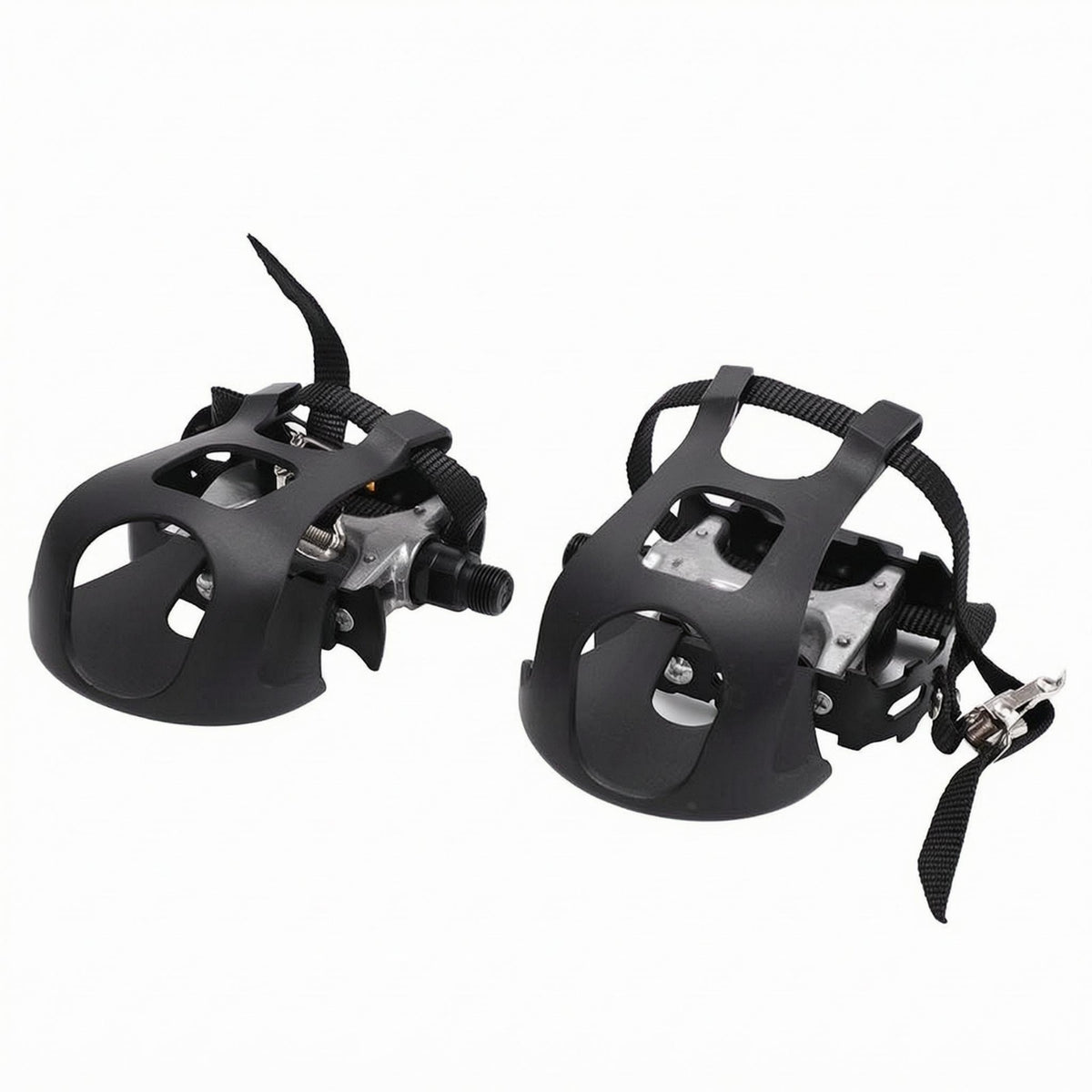 Nylon Straps Exercise Bike Pedals Textured Grip Surface Toe Strap Pedals Metal Body Toe Clip Pedal Curved Guard