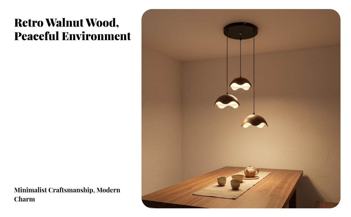 Retro Design 3-Head Cluster Hanging Light Hardwired 3-Light Hanging Lamp Easy Installation Walnut Finish Hanging Lamp Adjustable Height for Restaurant Owners, Homeowners, Interior Designers, Bar Counter, Kitchen Island, Bedroom, Hallway