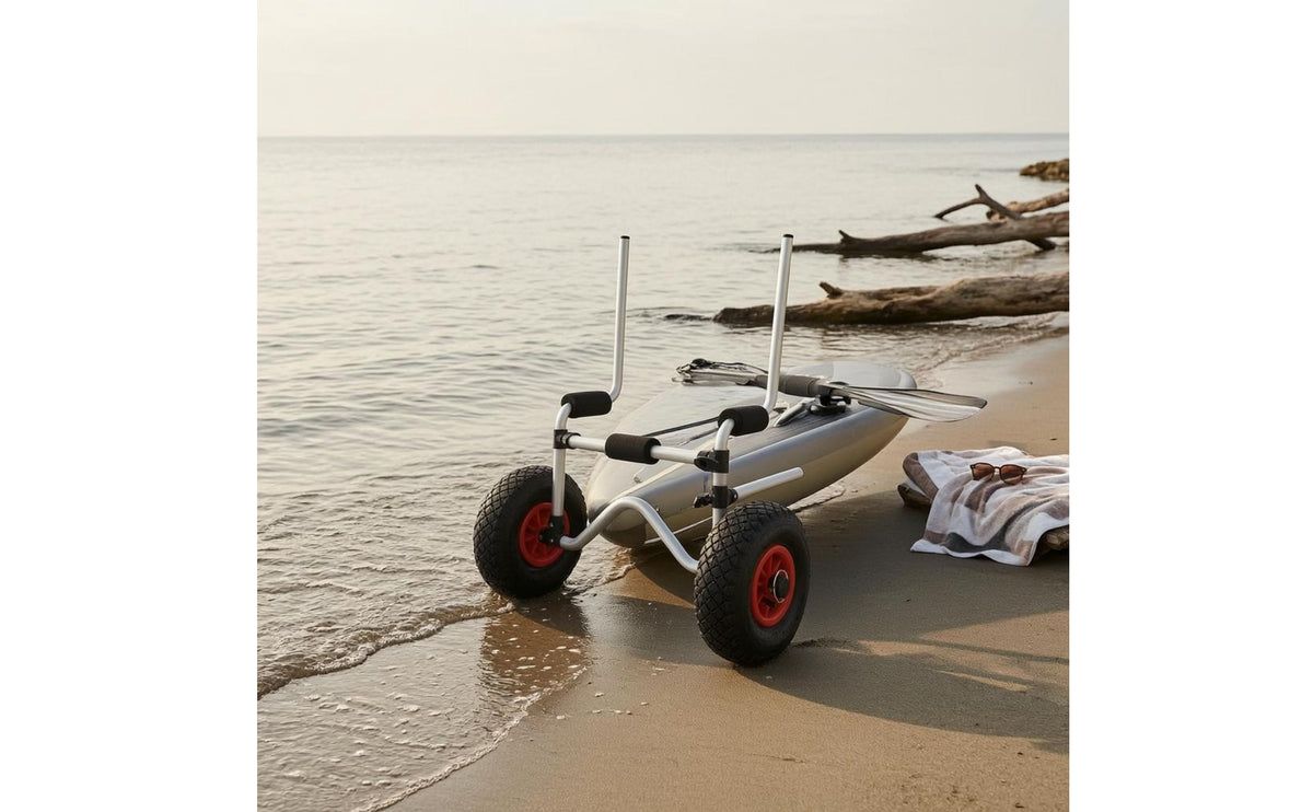Sit-on-Top Kayak Cart Tubular Metal Frame Sit on Top Kayak Cart Treaded Wheels Water Sports Gear