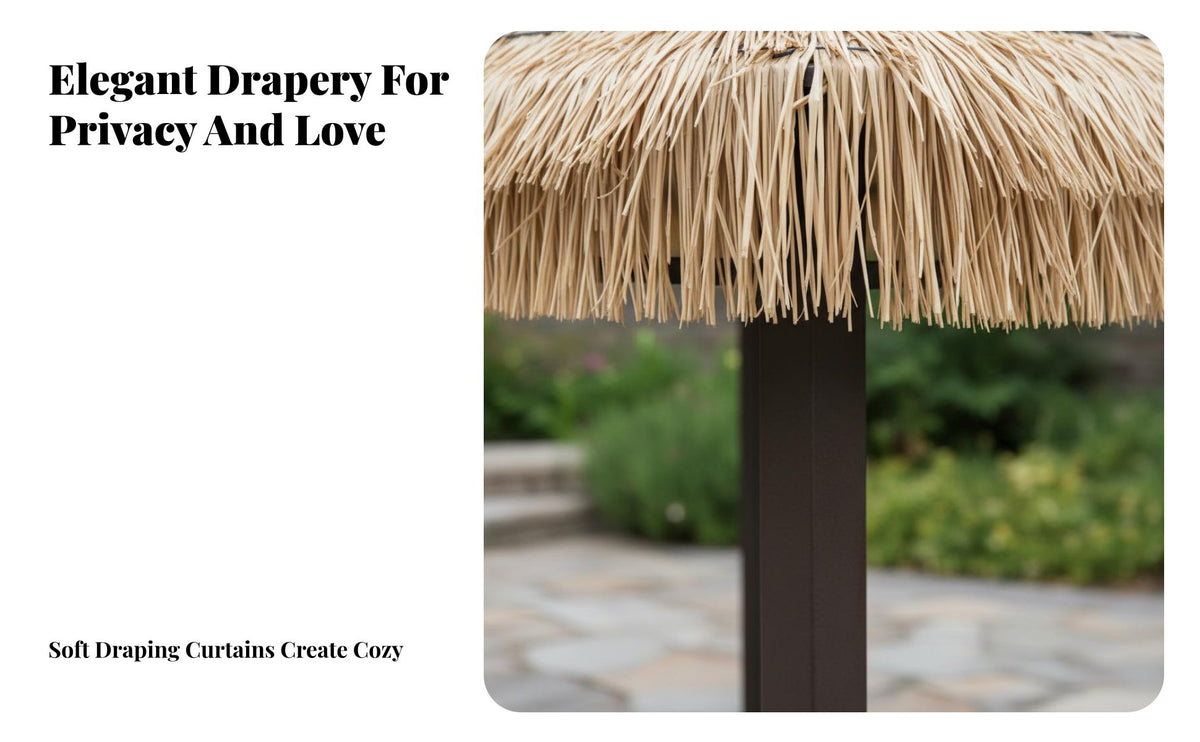 Thatched Roof Gazebo Rainproof Four-Corner Sun Cover Rustic Design Square Patio Canopy for Event Planners, Business Owners, Courtyard, Backyard, Deck