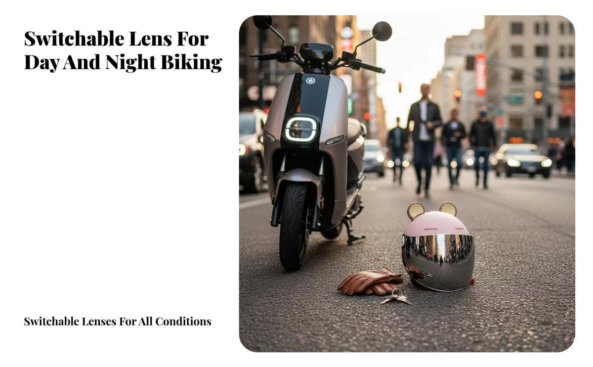 Motorcycle Half Helmet with Visor 3C Certified Fashion Riding Helmet Universal Fit Shielded Headwear for Couples, Women, Daily Commute