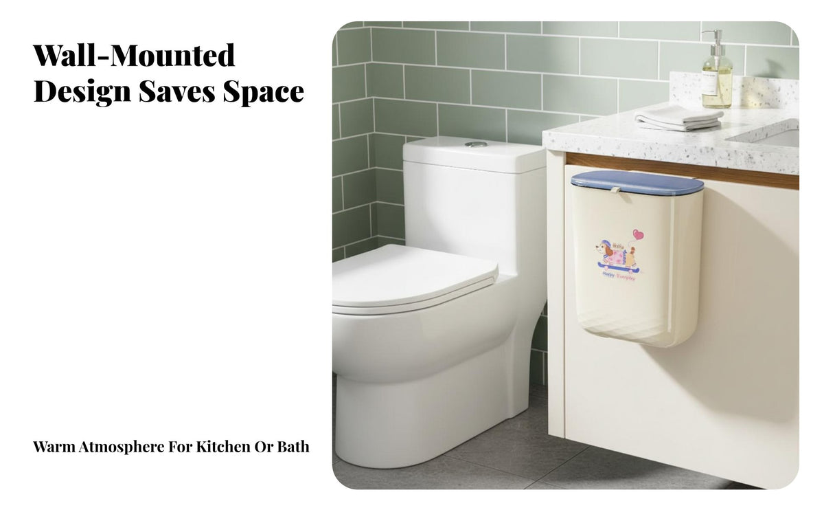 Wall-Mounted Trash Can Space-Saving Wall Mounted Garbage Bin Easy Installation Hanging Cabinet Trash Can for Renters, Washroom, Under Sink, Countertop