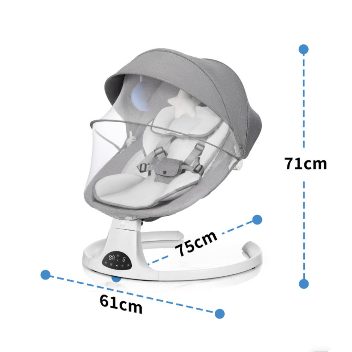 Adjustable Timer Electric Baby Rocking Chair Bluetooth Music Player Automatic Infant Bouncer Wireless Controller Control Baby Swing Seat with Canopy Detachable Tray for Infants