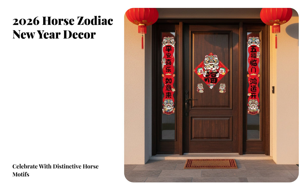 2026 Horse Year Holiday Decoration Set, Couplets, Door Fu, Pane Flowers