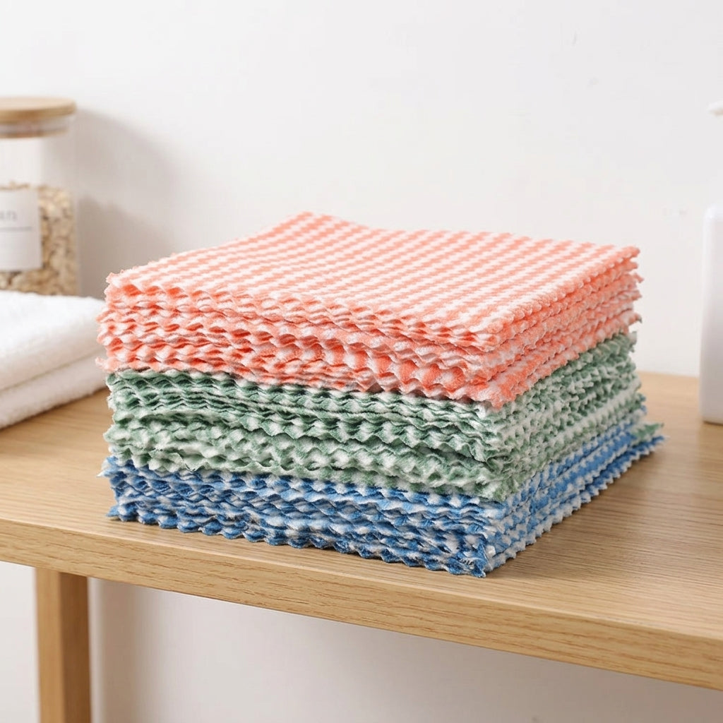 Oil Resistant Cloth Microfibre Cloth, Striped Coral Fleece Dishcloths for Cookware, High Absorbency Low-Shedding Dish Cloths for Countertops