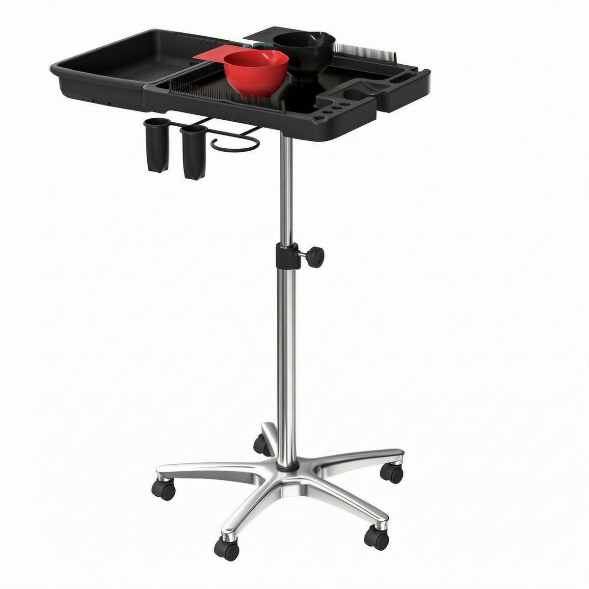 Rolling Salon Tray Cart Bowl Slots Height Adjustable Trolley Top Professional Storage for Stylists