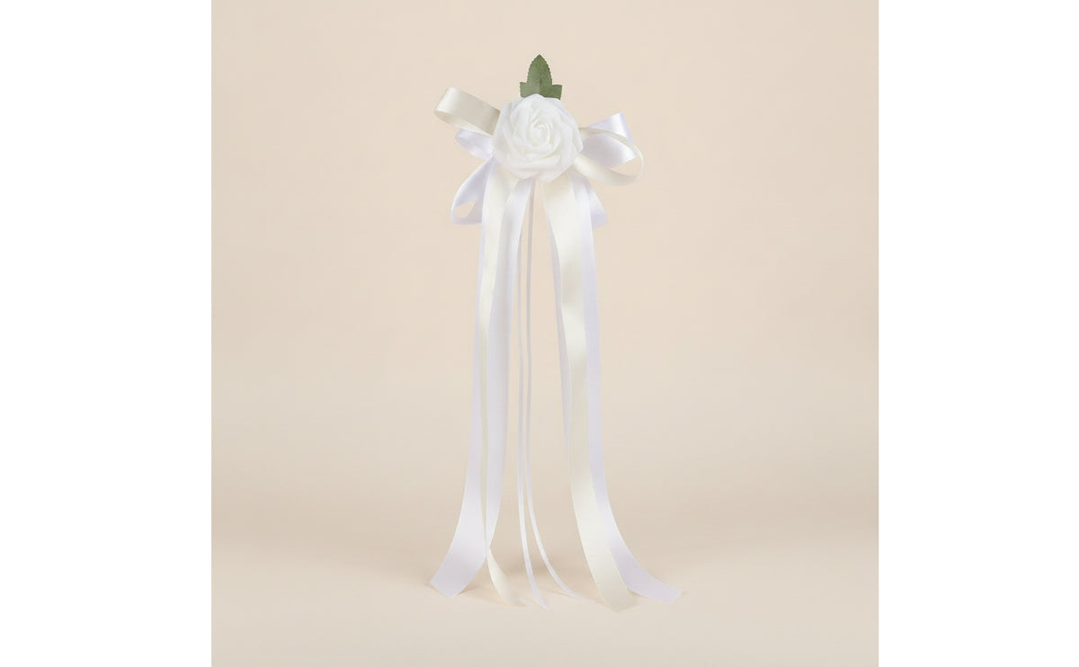1 Piece Suction-cup Artificial Rose Car Ornament Ribbon Bow Decoration Hanging Floral Accessory Elegant Satin Suitable for Wedding Procession Car Mirror Car Door Handle