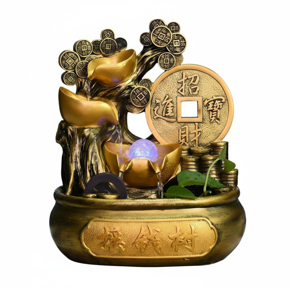 Feng Shui Water Wheel Money Tree, Resin Circulating Water Fortune Basin Desktop Decor for Office, Home, Good Luck Ornament