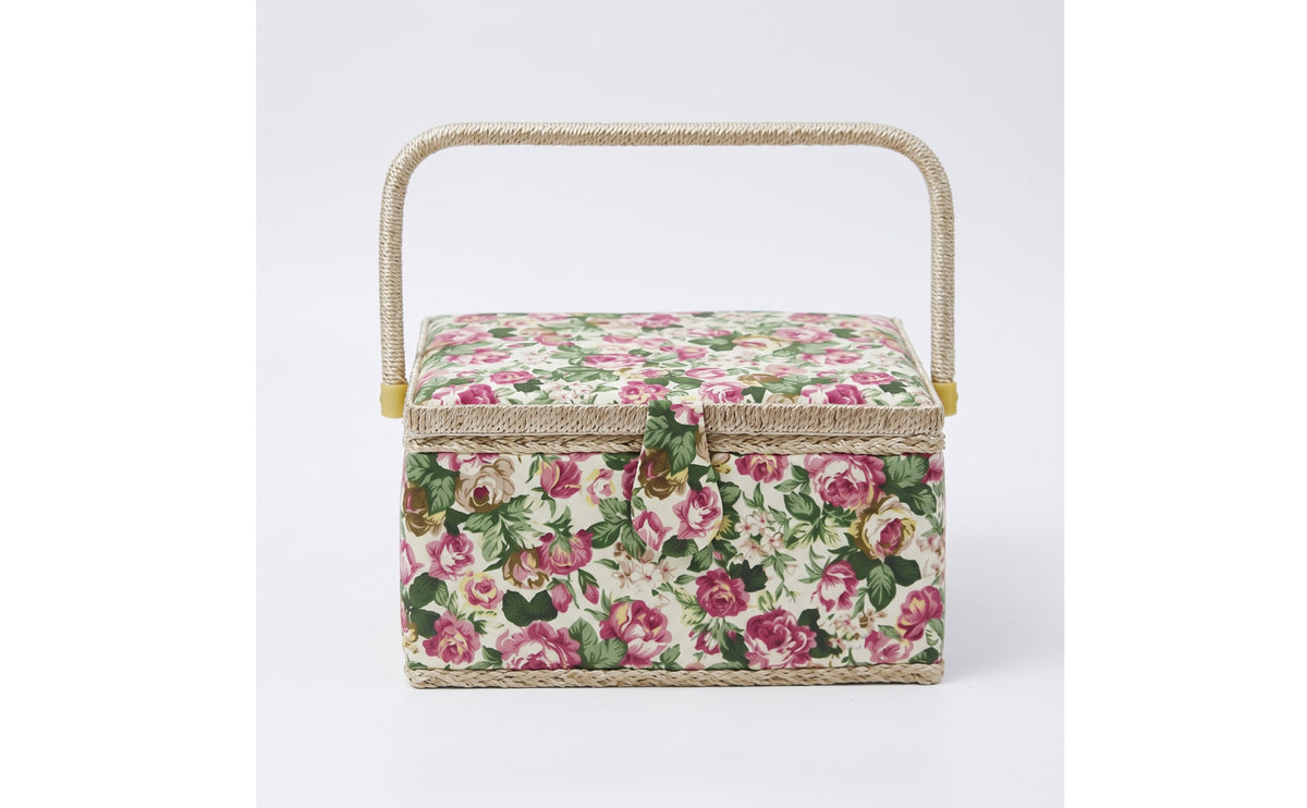 Sewing Basket with Space-Saving Tray Sewing Basket with Compartments Hinged Craft Organizer for Crafters