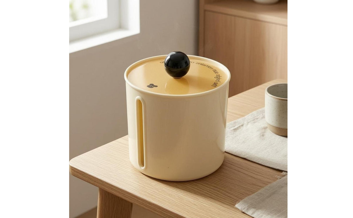 Cylindrical Tissue Box Cream-Colored Home Decor Ceramic Handle