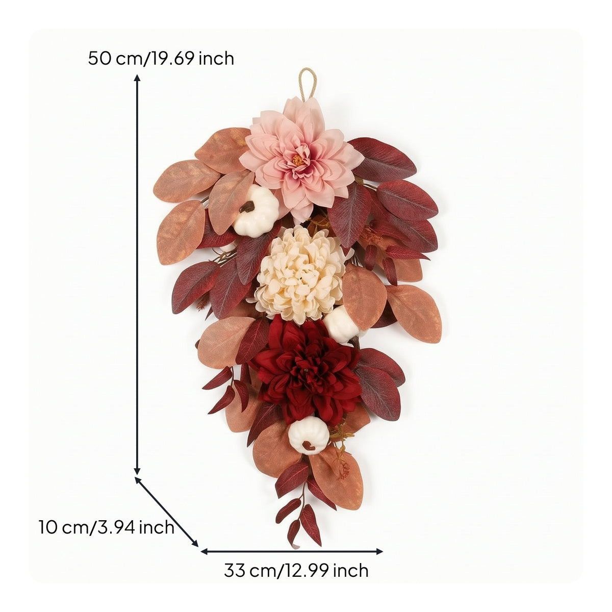 Fall Harvest Door Swag Autumnal Teardrop Wreath with Pumpkins Outdoor Fall Teardrop Swag for Entryway