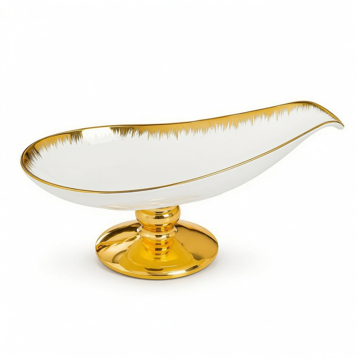 Gold-Plated Ceramic Pedestal Bowl White Ceramic Bowl with Pedestal Elegant Stylish for Hosts