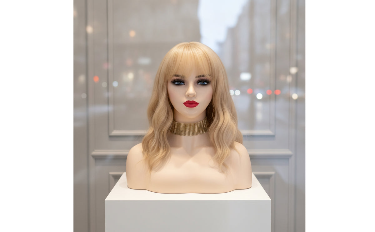 Mannequin Head with Shoulders Skin-Toned Female Mannequin Head Realistic Hairpiece Stand for Hairdressers, Cosplayers, Salons, Shop Displays