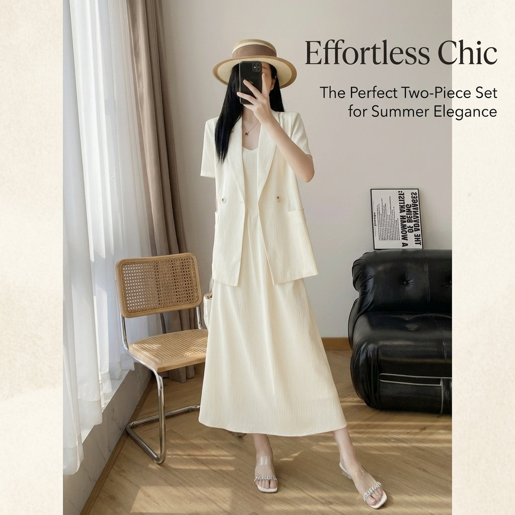 Mother of the Bride Dresses Two Piece Set with Short Sleeve Cardigan, Sleeveless Dress for Summer Wear, Wrinkle Resistant TR Material Matching