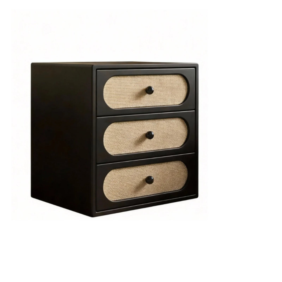 Japanese Design 3-Drawer Rattan Bedside Table Natural Wood Look 3-Drawer Rattan Cabinet Nordic Aesthetic Nightstand Vintage design for Guesthouse Owners, Homeowners, Renters, Bedroom, Living Room, Entryway, Hallway