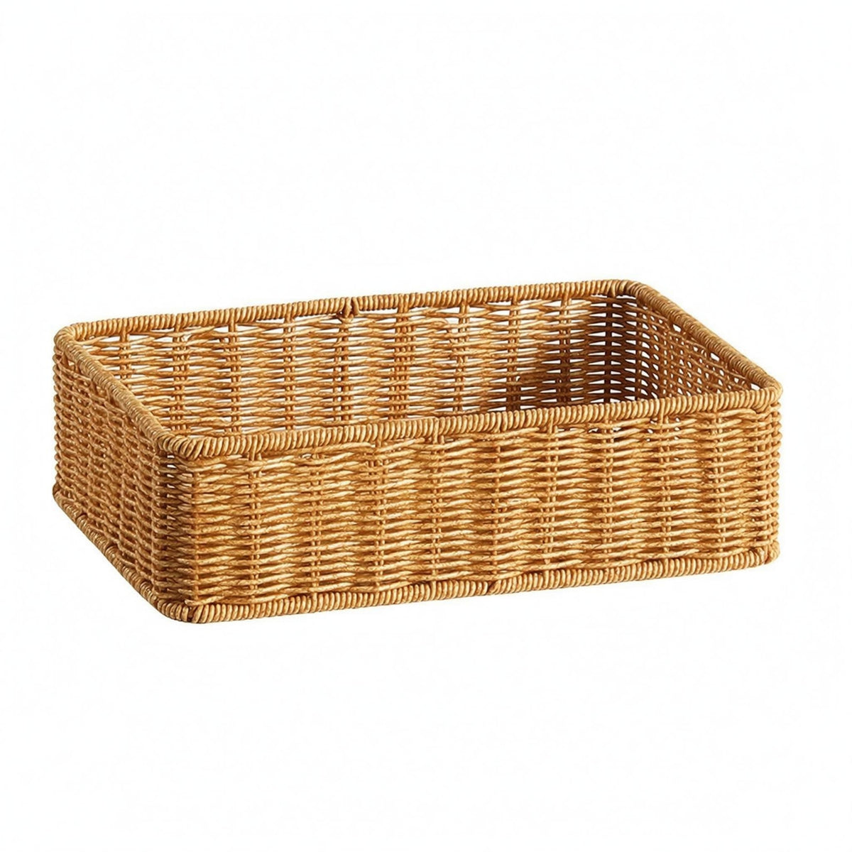 Hand Woven Tray Basket Rounded Edges Rattan Storage Basket Light Brown