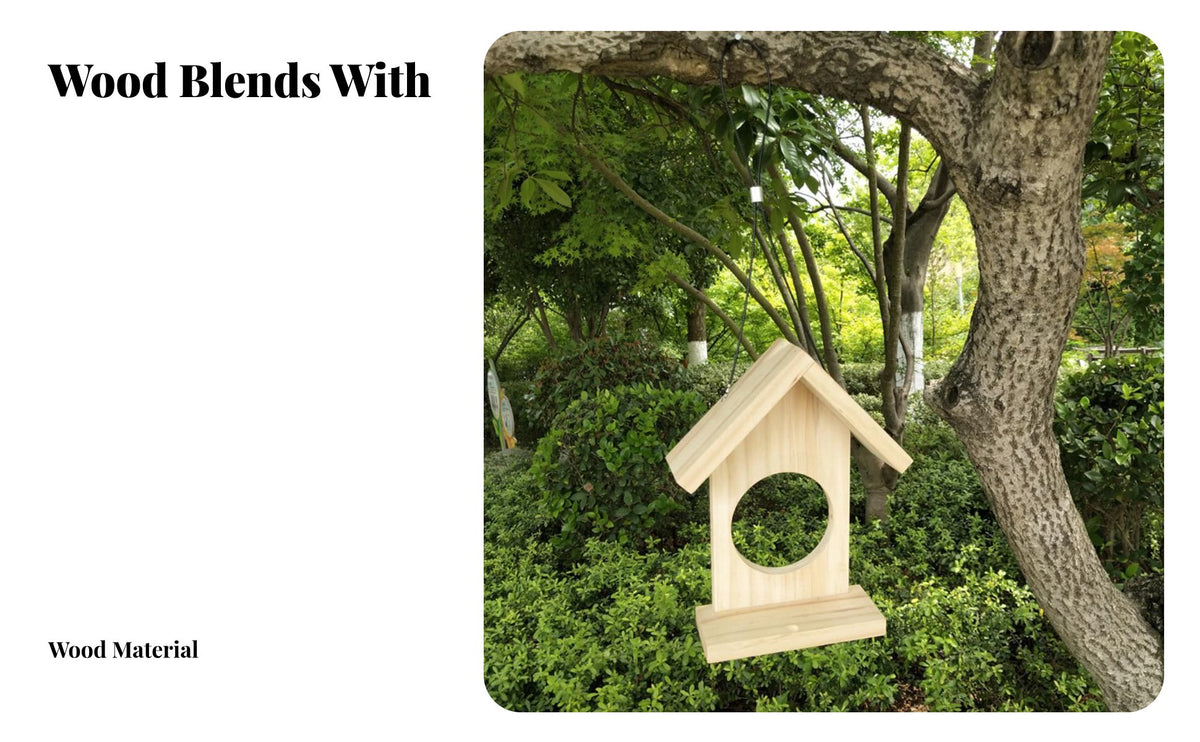 Wooden Bird Feeder Wood Construction Hanging Bird Feeder Easy to Fill Garden Accessory for Nature Lovers, Balcony, Yard, Patio