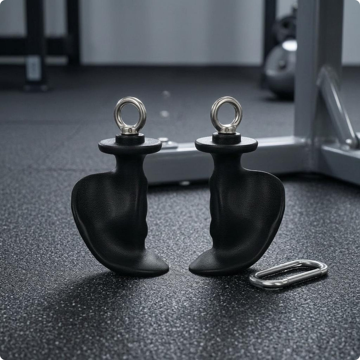 Textured Horse-Shoe Handle Metal Loop Gym Pulley Handle Curved Grip Sports Equipment Black