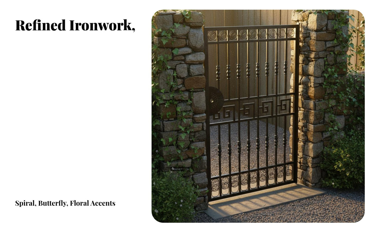 Rust-Proof Wrought Iron Single Gate Resistant European Design Garden Door Long-Lasting Construction Modern Chinese Design Iron Gate Easy to Install for Homeowners, Property Owners, Contractors, Courtyard