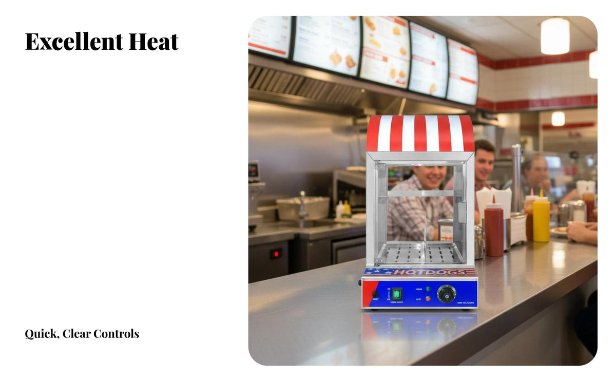 Countertop Hot Dog Display Case Stainless Steel Construction Hot Dog Warmer Professional Frankfurter Steamer Adjustable