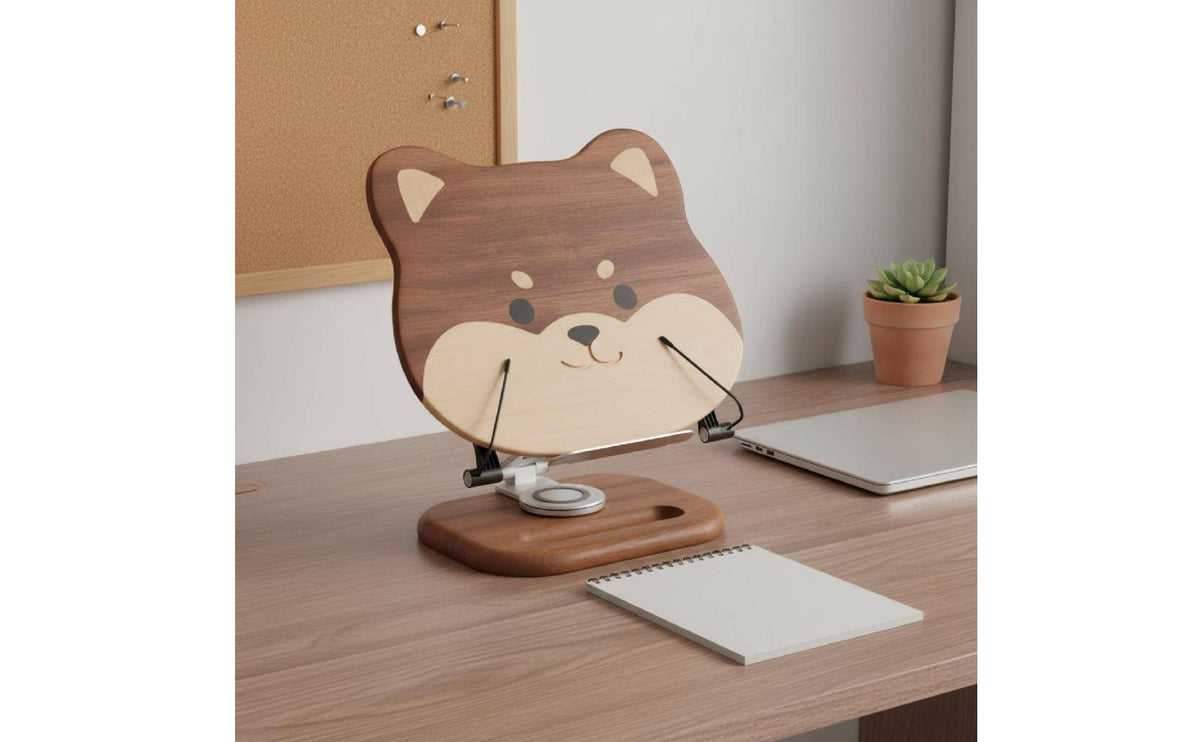 Dog-Themed Book Holder Book Stand Multi-Functional Wooden 360° Rotation Adjustablefor Students, Kids, Office, Kitchen