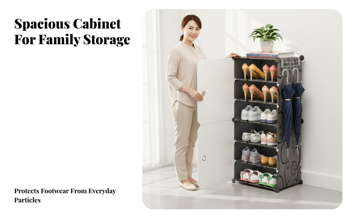 Multi-Layer Shoe Rack with Doors Dustproof Modular Shoe Organizer Large Capacity Stackable Storage Cubes for Renters, Parents, Entryway, Closet