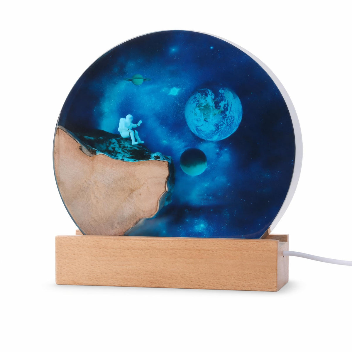 Resin Night Light with Wooden Base Corded Astronaut -Friendly-Friendly Astronaut Lamp for Bedroom