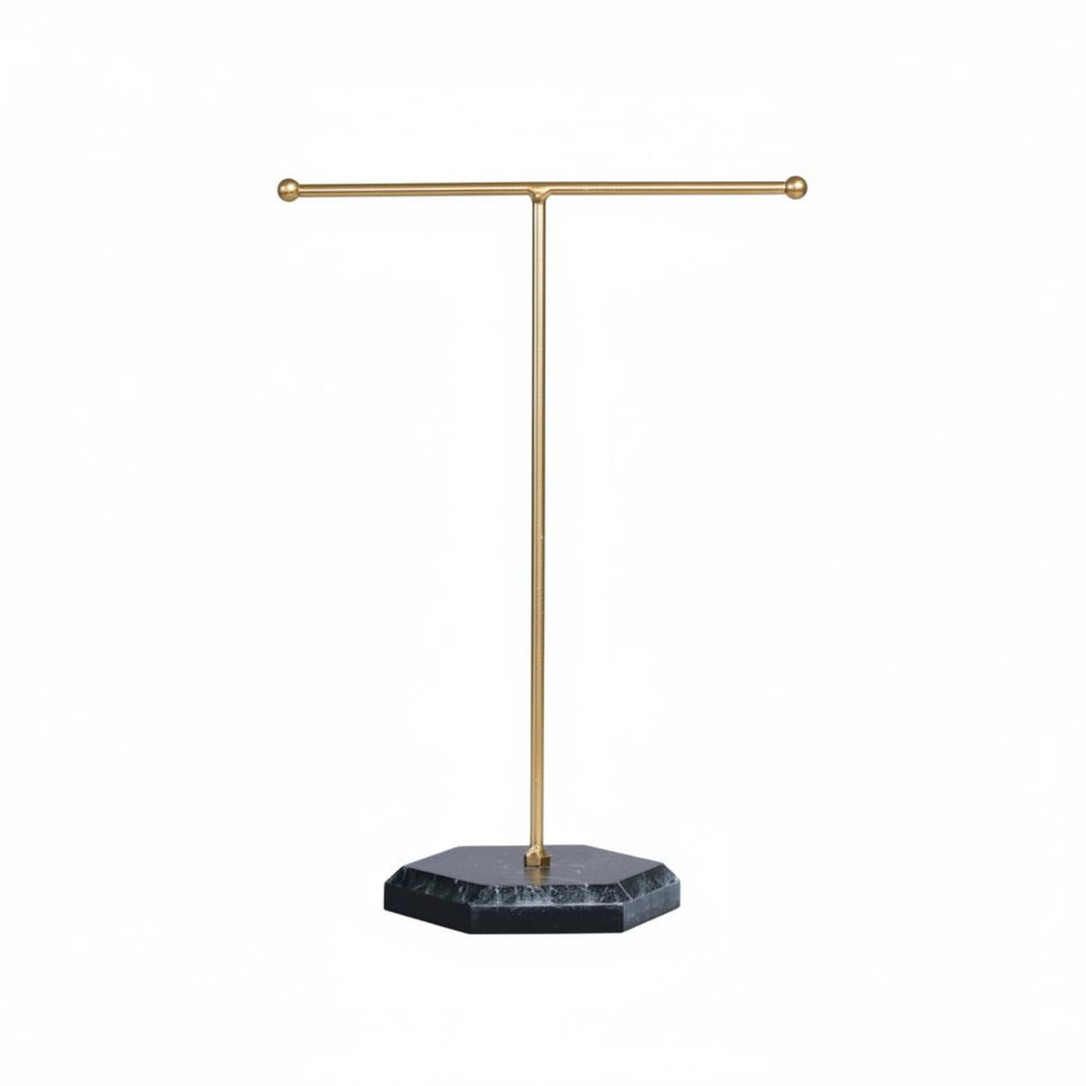 Detachable Design T-Shaped Bar Jewelry Display Stand Easy Assembly Necklace Holder with Marble Base Minimalist Design Earring and Bracelet Organizer Rack for Countertop, Dresser, Bedroom