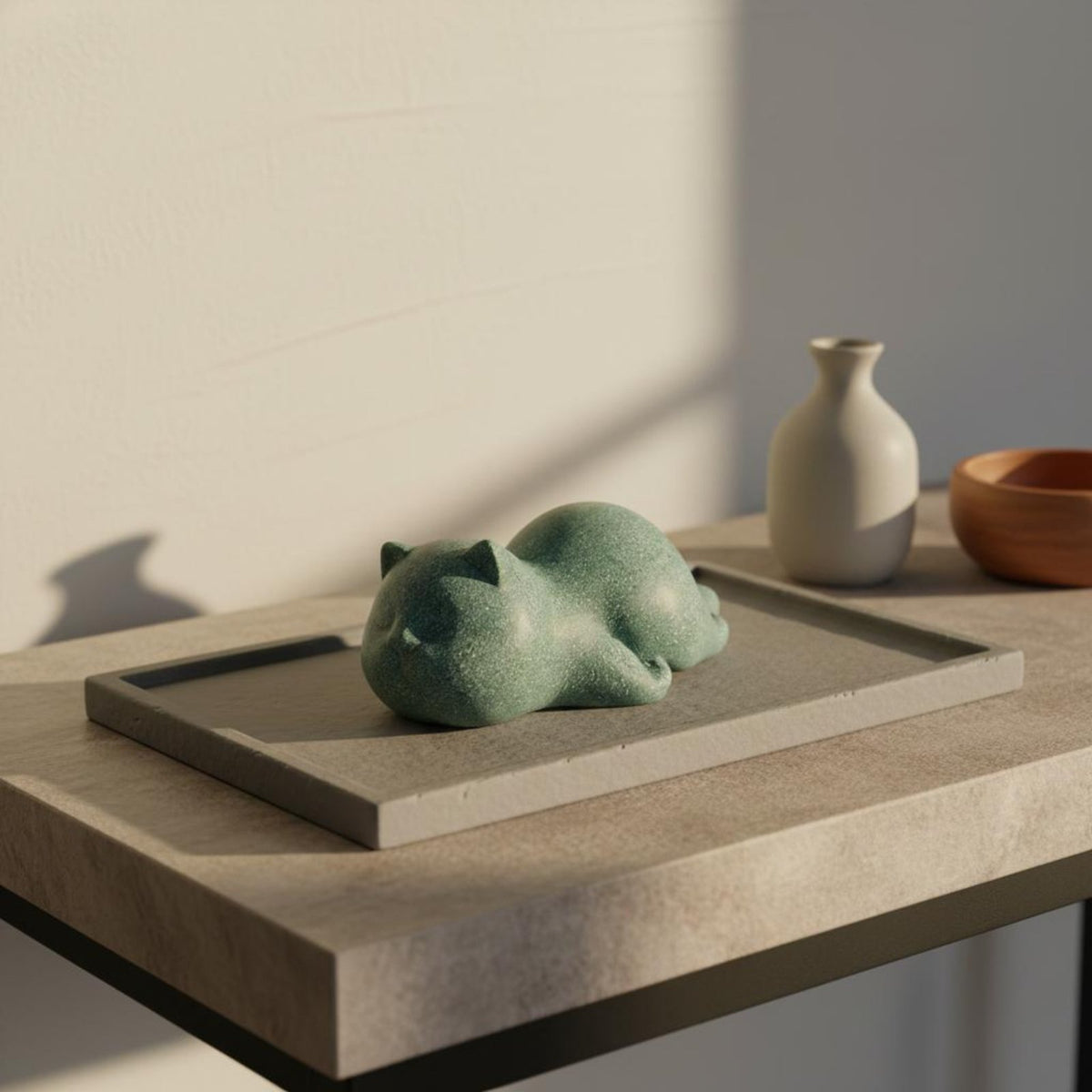 Minimalist Design Sandstone Cat Figurine Good Luck Charm Cute Cat Sculpture Handheld Size for Office, Bookshelf, Tea Table