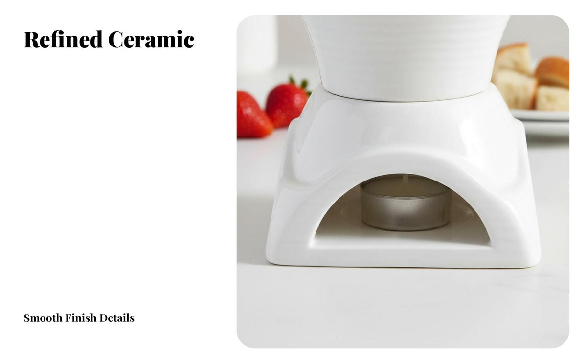 Chocolate Fondue Pot Easy to Clean Cheese Melting Pot Ceramic Fondue Set Dishwasher Safe Countertop Cookware Anti-Slip Design