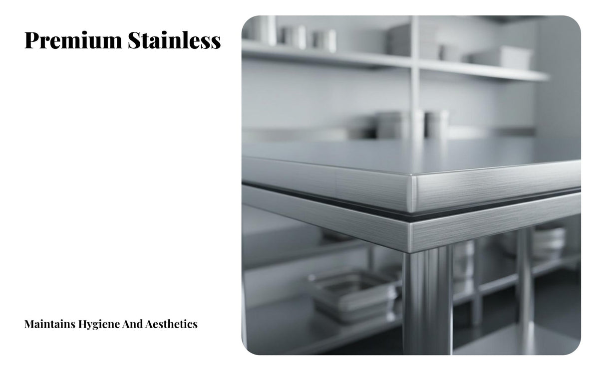 Easy to Clean 2-Tier Stainless Steel Table High Load Capacity Stainless Steel Prep Table Rust-Resistant Commercial Kitchen Worktable Multi-Purpose for Caterers, Restaurant Personnel, Homeowners, Bakery, Warehouse, Garage, Workshop