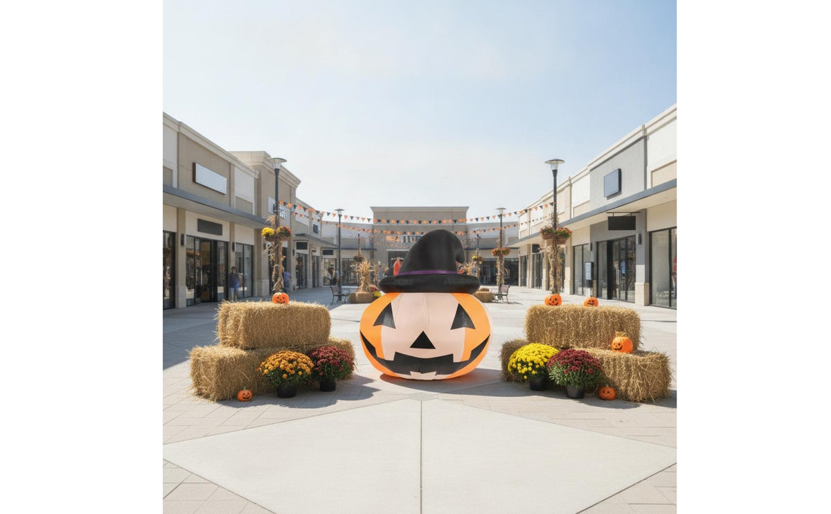 Inflatable Pumpkin with Witch Hat Large Pumpkin Inflatable with Witch Hat Self-Inflating Outdoor Decoration for Lawn
