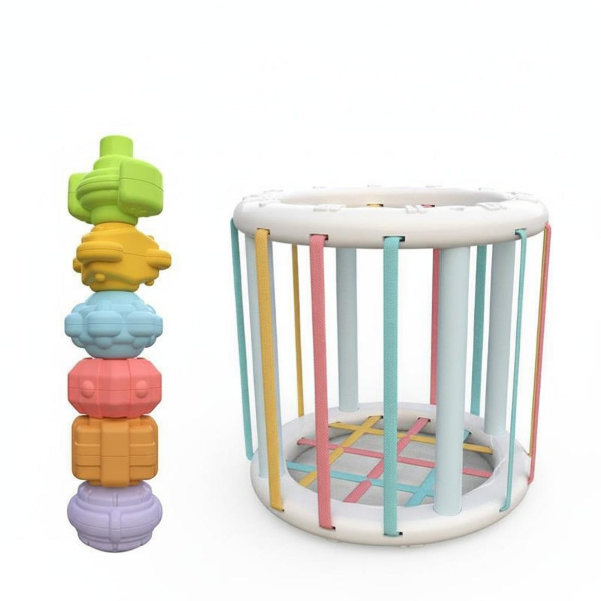 Early Learning Elastic Band Shape Sorter Hand-Eye Coordination Color Shape Sorting Cube Spatial Reasoning for Babies