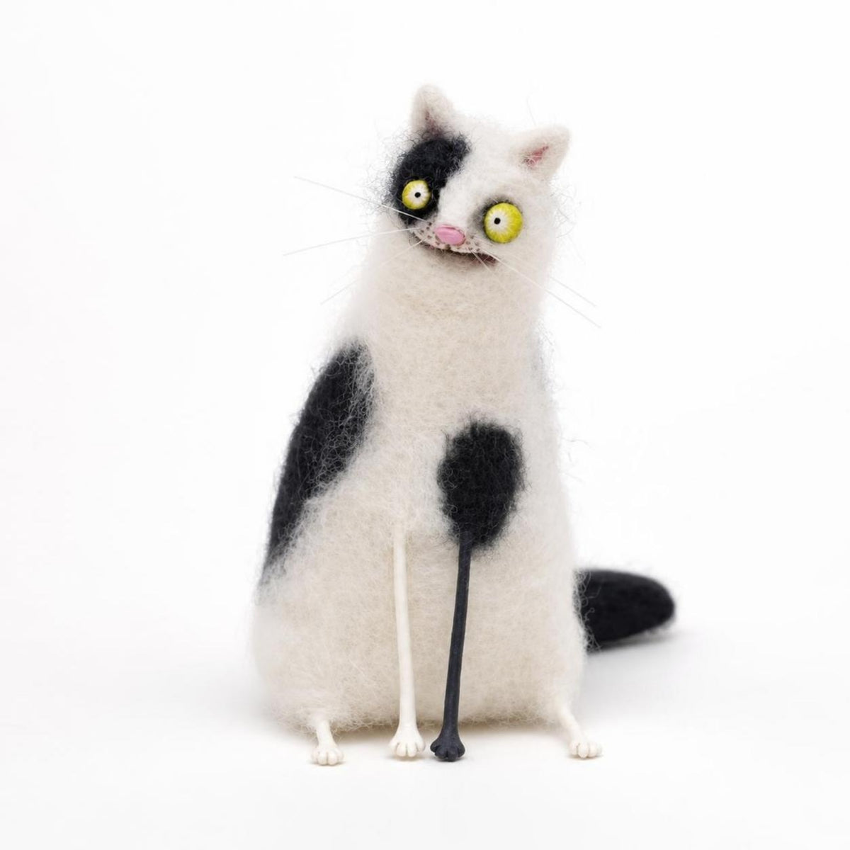 Cat Figurine Hand-Stitched-Hand-Formed Felt Cat Made Felt Figurine for Animal Lovers, Collectors, Shelf, Desk, Tabletop