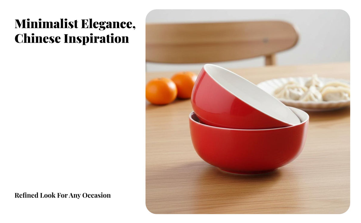 Ceramic Pasta Bowl, Red Festive Design, High-Gloss Finish, Partner Gift
