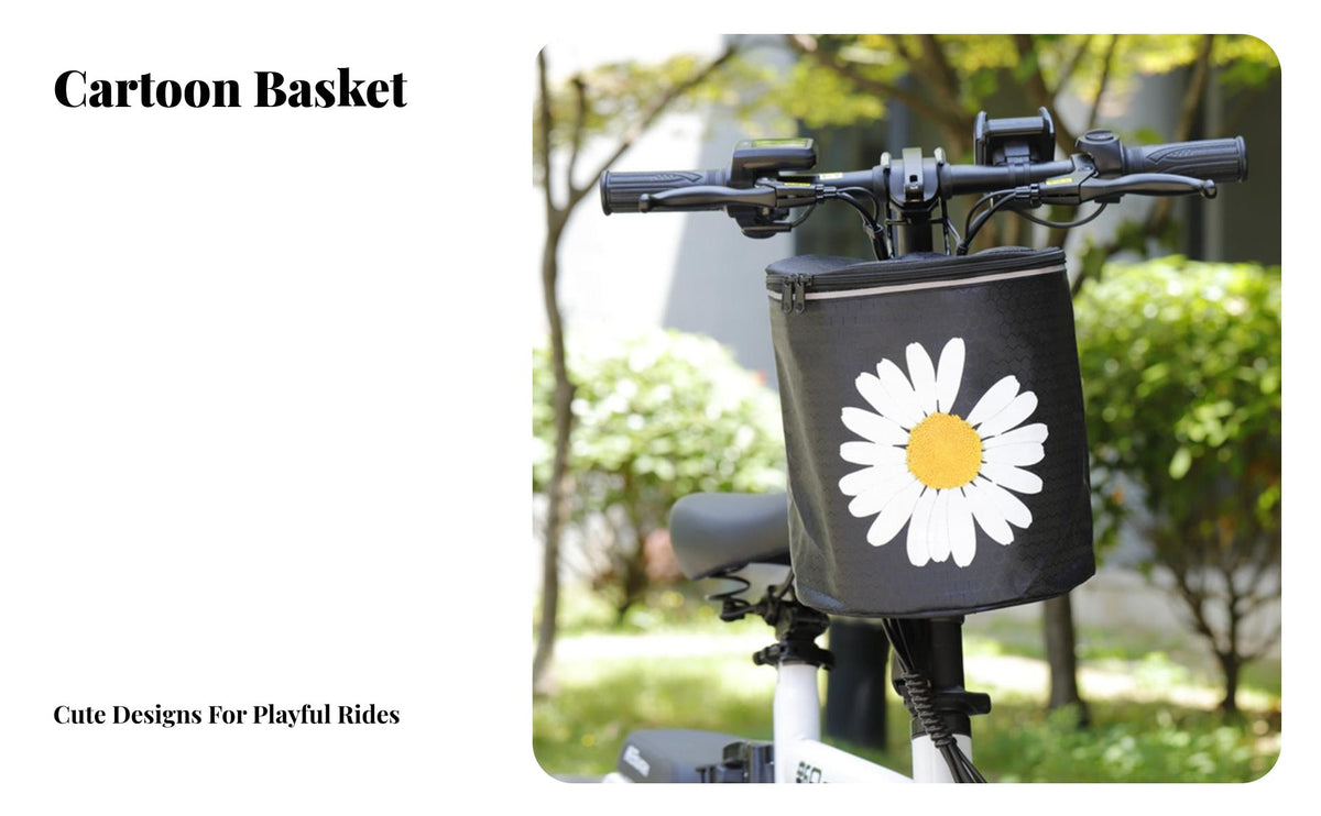 Folding Bike Basket With Lid Canvas Handlebar Basket Sturdy Textile Handlebar Bag for Commuters, Grocery Shopping, Commuting, Road Biking