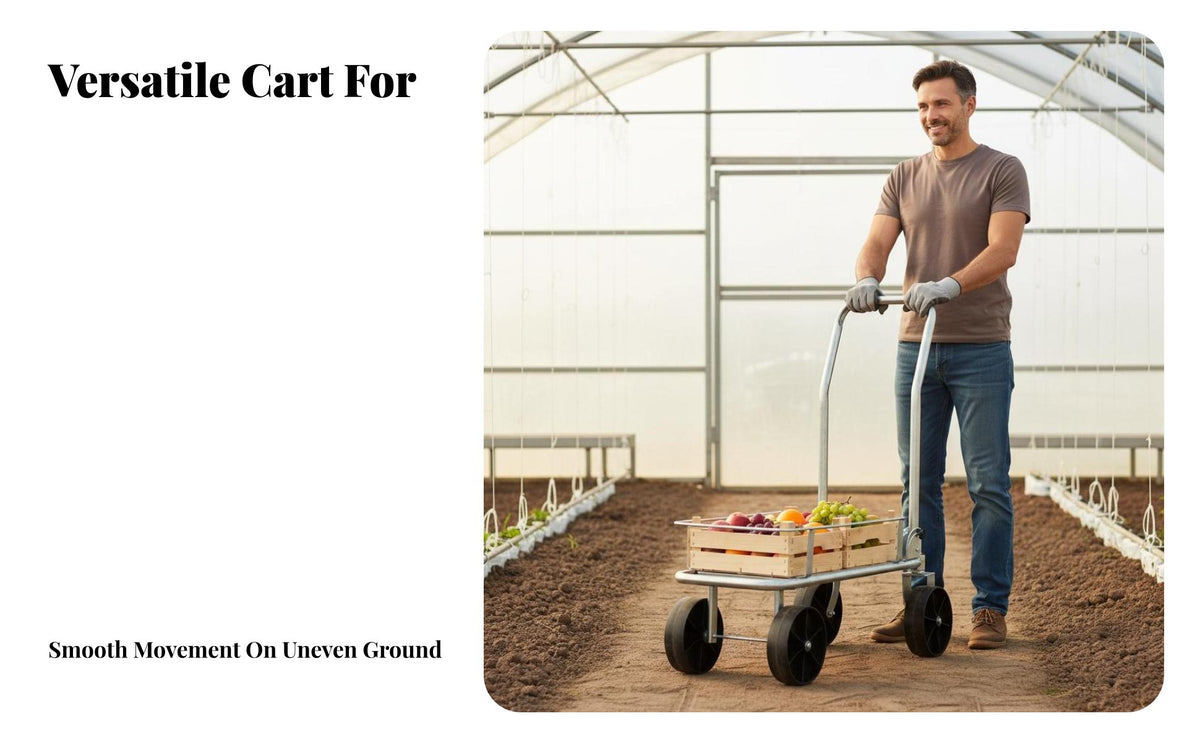 Vegetable Transport Cart Push-Pull Design Greenhouse Picking Trolley Foldable 4-Wheel Folding Cart for Farmers, Homeowners, Orchard, Garden, Warehouse