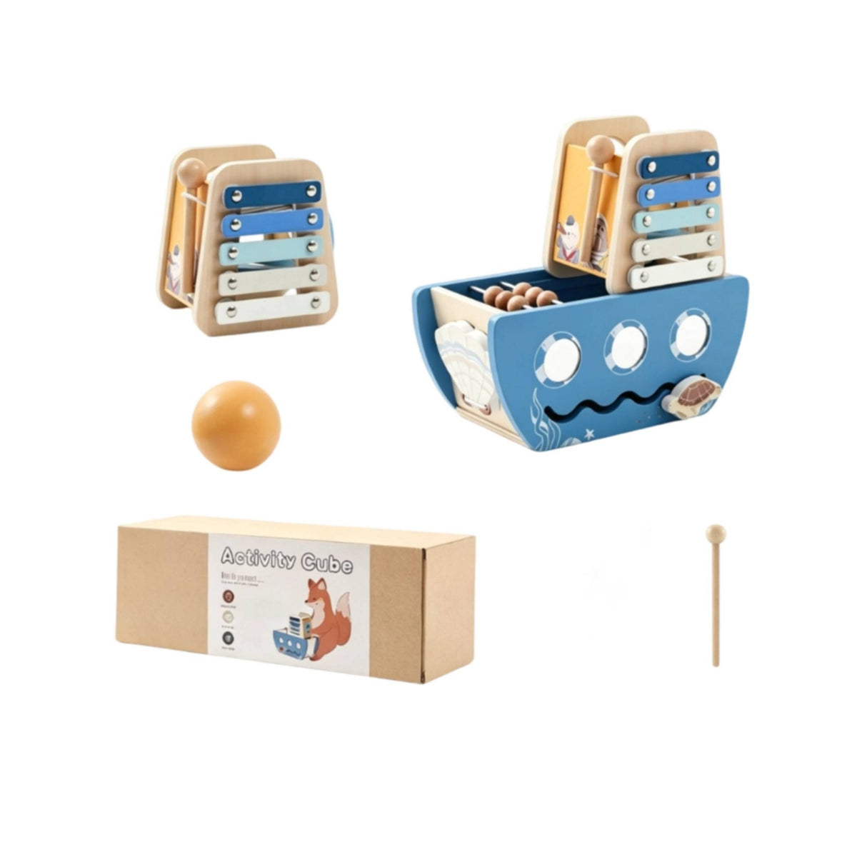 Wooden Activity Toy Developmental Wooden Toy with Bead Maze Play Cube Compact Busy Cube Sturdy for Toddlers, Playroom, Daycare