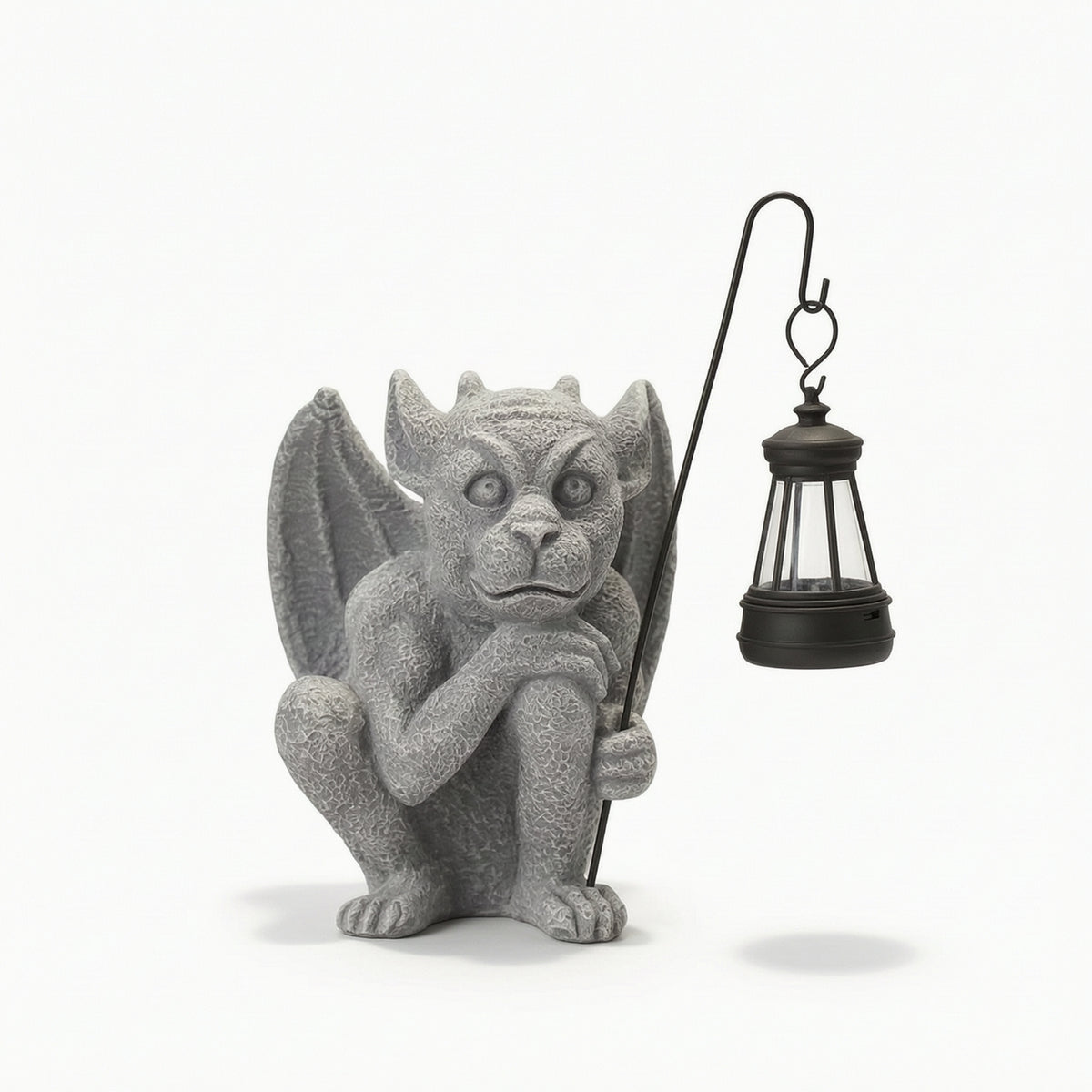 Light-up Gargoyle with Lantern Resin Garden Gargoyle Statue Gothic Devil Figurine Waterproof for Balcony