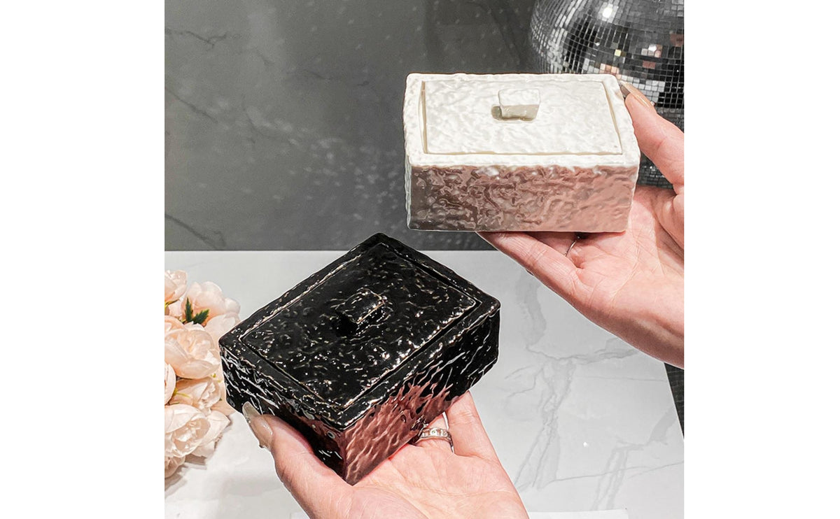 Ceramic Storage Box Hammered Texture Rectangular Ceramic Box Knob Handle Jewelry Case