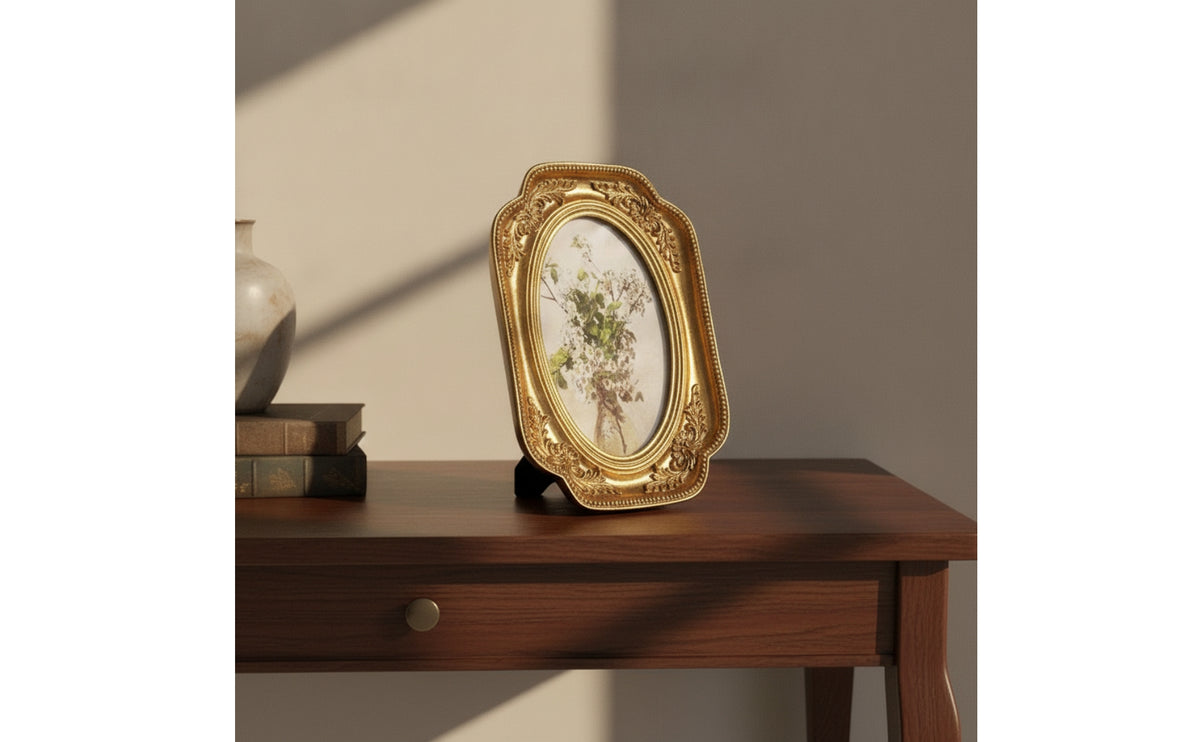 Oval Picture Frame Ornate Picture Frame with Easel Stand Tabletop for Desk